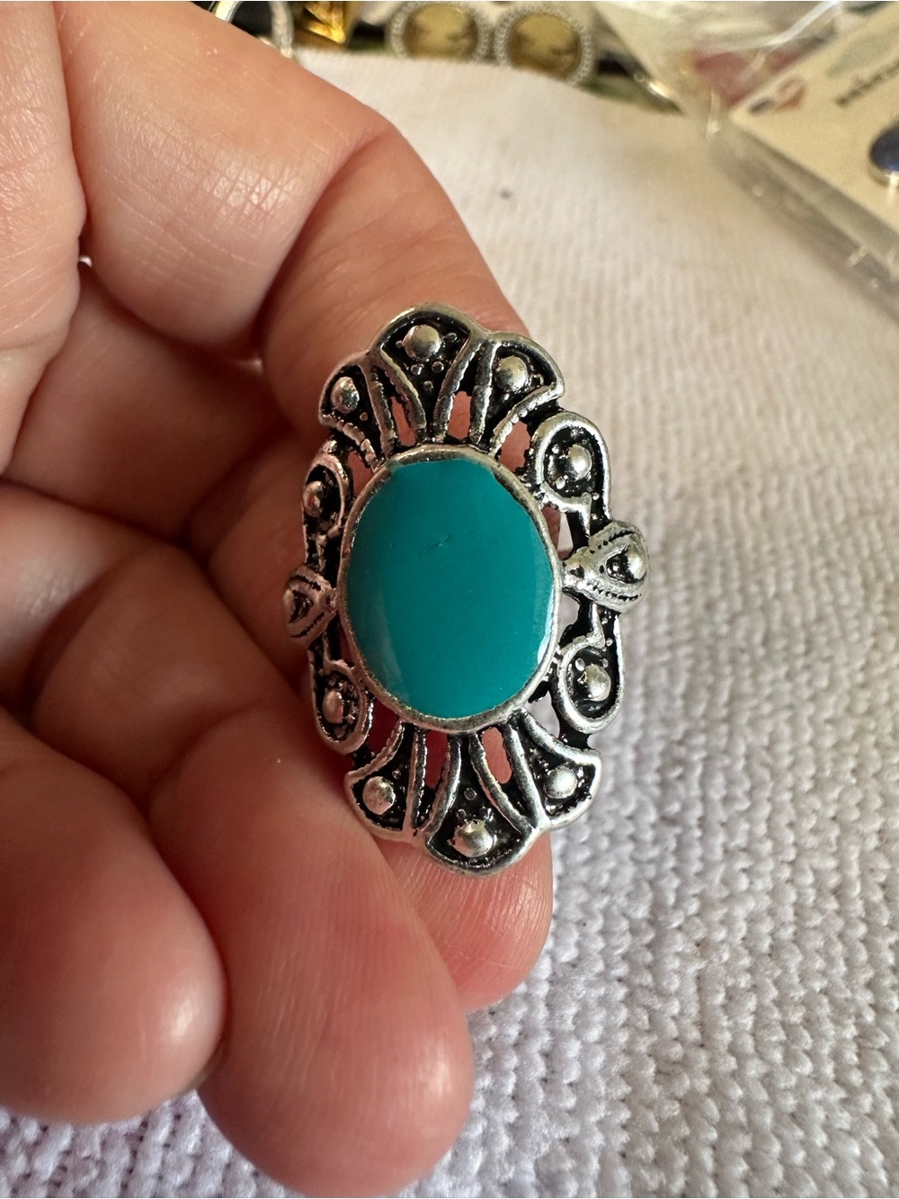 Unk Turquoise Oval Filigree Statement Ring